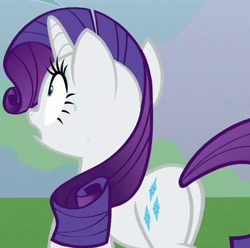 Size: 379x376 | Tagged: safe, imported from derpibooru, screencap, rarity, pony, the ending of the end, butt, open mouth, plot, shocked, shrunken pupils, solo, sweat