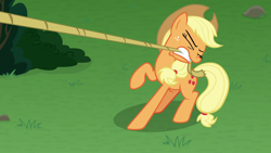 Size: 1920x1080 | Tagged: safe, imported from derpibooru, screencap, applejack, earth pony, pony, the ending of the end, female, mare, mouth hold, solo