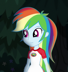 Size: 1014x1080 | Tagged: safe, edit, edited screencap, editor:mycarhasamoustache, imported from derpibooru, screencap, rainbow dash, equestria girls, legend of everfree, camp everfree outfits, cropped, female, smile edit, solo