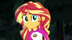 Size: 1920x1080 | Tagged: safe, edit, edited screencap, editor:mycarhasamoustache, imported from derpibooru, screencap, sunset shimmer, equestria girls, legend of everfree, cropped, female, smile edit, solo