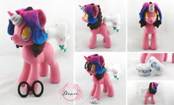 Size: 2000x1205 | Tagged: safe, artist:dixierarity, imported from derpibooru, oc, oc only, oc:lotus blossom, pony, unicorn, commission, crystal, female, glasses, gradient, handmade, jewelry, mare, plushie, ring, swarovski