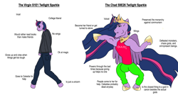 Size: 1920x1080 | Tagged: safe, artist:pencilfriend, imported from derpibooru, twilight sparkle, alicorn, anthro, human, friendship is magic, the last problem, adventure in the comments, chad, happy birthday mlp:fim, humanized, meme, mlp fim's tenth anniversary, princess twilight 2.0, twilight sparkle (alicorn), virgin, virgin walk