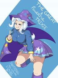 Size: 3024x4032 | Tagged: safe, artist:darkdoubloon, imported from derpibooru, trixie, human, equestria girls, areola, big breasts, blushing, breasts, busty trixie, cape, clothes, female, grin, huge breasts, human coloration, humanized, looking at you, smiling