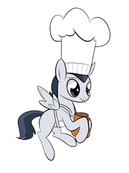 Size: 800x1067 | Tagged: safe, artist:casualcolt, imported from derpibooru, rumble, pegasus, pony, apron, chef, chef's hat, clothes, colt, costume, fangs, flying, halloween, halloween costume, hat, holiday, male, simple background, smiling, solo, spread wings, transparent background, wings
