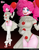 Size: 1093x1391 | Tagged: safe, artist:clouddg, imported from derpibooru, pinkie pie, equestria girls, balloon, clothes, clown, cosplay, costume, female, it, makeup, multiple variants, open mouth, pennywise, pinkiewise, socks, solo, stockings, thigh highs