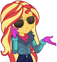 Size: 5552x6000 | Tagged: safe, artist:famousmari5, imported from derpibooru, sunset shimmer, equestria girls, equestria girls series, holidays unwrapped, spoiler:eqg series (season 2), absurd resolution, clothes, female, gloves, pants, simple background, solo, sunglasses, sweater, transparent background, vector