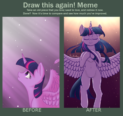 Size: 784x744 | Tagged: safe, artist:soulfulmirror, imported from derpibooru, twilight sparkle, alicorn, pony, comparison, draw this again, female, happy birthday mlp:fim, horn, mlp fim's tenth anniversary, redraw, twilight sparkle (alicorn), wings