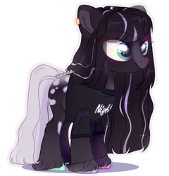 Size: 672x700 | Tagged: safe, artist:liannell, imported from derpibooru, earth pony, pony, clothes, female, fishnets, mare, shirt, simple background, solo, white background