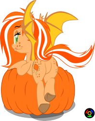 Size: 2764x3501 | Tagged: safe, artist:kyoshyu, imported from derpibooru, oc, oc only, oc:pumpkin patch, bat pony, pony, butt, featureless crotch, female, mare, plot, pumpkin, simple background, solo, transparent background