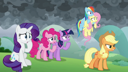 Size: 1920x1080 | Tagged: safe, imported from derpibooru, screencap, applejack, fluttershy, pinkie pie, rainbow dash, rarity, twilight sparkle, alicorn, the ending of the end, mane six, twilight sparkle (alicorn)