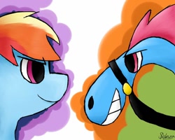 Size: 1024x820 | Tagged: safe, artist:sakura4free, imported from derpibooru, rainbow dash, pegasus, pony, crossover, duo, female, females only, friendshipping, sylvia, sylvia (wander over yonder), wander over yonder, zbornak