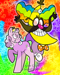 Size: 1024x1271 | Tagged: safe, artist:usagi-kinnie, imported from derpibooru, screwball, earth pony, pony, crossover, dr screwball jones, friendshipping, wander over yonder