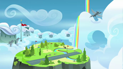 Size: 1280x720 | Tagged: safe, imported from derpibooru, screencap, top bolt, background, rainbow waterfall, scenic ponyville, wonderbolts academy (place)