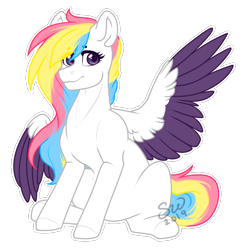 Size: 1020x1043 | Tagged: safe, artist:silentwolf-oficial, imported from derpibooru, oc, oc only, pegasus, pony, multicolored hair, one wing out, pegasus oc, signature, simple background, sitting, smiling, solo, transparent background, two toned wings, wings