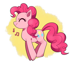 Size: 708x628 | Tagged: safe, artist:tomato mameta, imported from derpibooru, imported from twibooru, pinkie pie, earth pony, pony, abstract background, cute, diapinkes, eyes closed, female, image, mare, music notes, needs more jpeg, profile, simple background, solo, white background