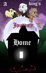 Size: 1280x2011 | Tagged: safe, artist:mr100dragon100, imported from derpibooru, oc, oc:thomas the wolfpony, bat pony, vampire, vampony, wolf, wolf pony, comic:a king's journey home, blackletter, dark forest au's dracula, dark forest au's phantom of the opera (erik), dracula, forest, house, mare in the moon, moon, night, phantom of the opera, purple sky