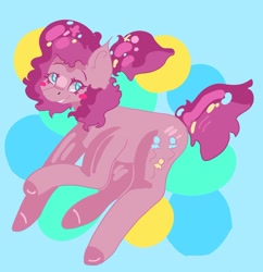 Size: 1080x1115 | Tagged: safe, artist:dellieses, imported from derpibooru, pinkie pie, earth pony, pony, abstract background, alternate hairstyle, blushing, colored hooves, female, mare, solo