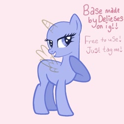 Size: 768x768 | Tagged: safe, artist:dellieses, imported from derpibooru, oc, oc only, alicorn, pony, alicorn oc, bald, base, eyelashes, grin, horn, raised hoof, smiling, solo, wings