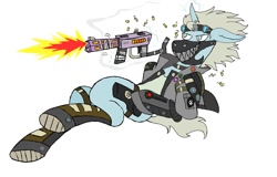 Size: 2000x1280 | Tagged: safe, artist:homicidal doktor, imported from derpibooru, oc, oc only, unnamed oc, pony, unicorn, clothes, gun, simple background, solo, weapon, white background