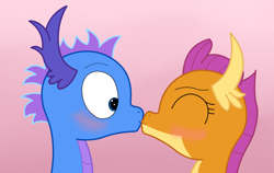 Size: 4032x2542 | Tagged: safe, artist:rainbowšpekgs, imported from derpibooru, smolder, oc, dragon, canon x oc, commission, dragon oc, kissing, request, simple background