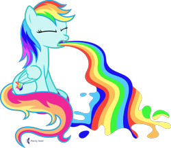 Size: 4607x4000 | Tagged: safe, artist:parclytaxel, imported from derpibooru, oc, oc only, oc:rainbowfire, pegasus, pony, .svg available, absurd resolution, commission, eyes closed, female, mare, puking rainbows, rainbow, simple background, sitting, solo, transparent background, vector, vomit, vomiting