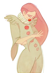 Size: 1500x2000 | Tagged: safe, artist:bananitryi, imported from derpibooru, fluttershy, human, clown, clown nose, flutterclown, humanized, it, pennywise, red nose, sad