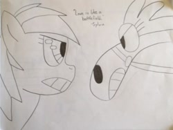 Size: 595x448 | Tagged: safe, artist:rainbowstrike20, imported from derpibooru, rainbow dash, crossover, sylvia, sylvia (wander over yonder), traditional art, wander over yonder