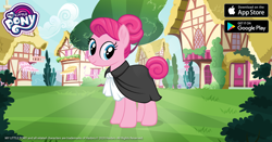 Size: 1200x630 | Tagged: safe, idw, imported from derpibooru, pinkie pie, earth pony, pony, alternate hairstyle, anti-sugar pinkie pie, female, gameloft, idw showified, looking at you, mare, my little pony logo, official, solo