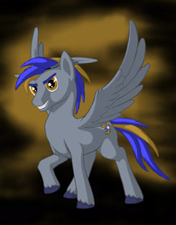 Size: 1494x1920 | Tagged: safe, artist:nebulastar985, imported from derpibooru, oc, oc only, oc:nebula star, pegasus, pony, abstract background, grin, male, pegasus oc, raised hoof, smiling, smirk, solo, stallion, unshorn fetlocks, wings