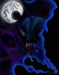 Size: 2188x2755 | Tagged: safe, artist:mixdaponies, imported from derpibooru, nightmare moon, princess luna, tantabus, alicorn, skeleton pony, bone, mare in the moon, moon, nightmare moon moon, skeleton, space