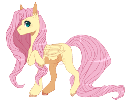Size: 775x630 | Tagged: safe, artist:lunawolf28, artist:luuny-luna, imported from derpibooru, fluttershy, pegasus, pony, colored hooves, ear fluff, female, folded wings, hoof on chest, looking at you, mare, missing cutie mark, profile, raised hoof, simple background, solo, standing, transparent background, wings
