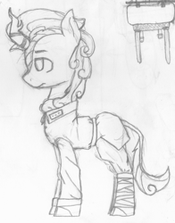 Size: 2029x2588 | Tagged: safe, artist:alexi148, imported from derpibooru, kirin, equestria at war mod, male, monochrome, sketch, soldier, solo, stallion