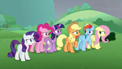 Size: 1920x1080 | Tagged: safe, imported from derpibooru, screencap, applejack, fluttershy, pinkie pie, rainbow dash, rarity, spike, twilight sparkle, alicorn, dragon, earth pony, pegasus, pony, unicorn, the ending of the end, female, male, mane seven, mane six, mare, twilight sparkle (alicorn), winged spike, wings