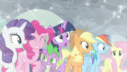 Size: 1920x1080 | Tagged: safe, imported from derpibooru, screencap, applejack, fluttershy, pinkie pie, rainbow dash, rarity, spike, twilight sparkle, alicorn, dragon, earth pony, pegasus, pony, unicorn, the ending of the end, female, force field, male, mane seven, mane six, mare, twilight sparkle (alicorn), winged spike, wings