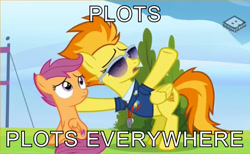 Size: 1246x768 | Tagged: safe, edit, imported from derpibooru, screencap, scootaloo, spitfire, pegasus, pony, the washouts (episode), boomerang (tv channel), dead meme, exploitable meme, looking up, meme, x x everywhere