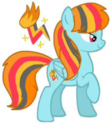 Size: 915x1012 | Tagged: safe, artist:徐詩珮, imported from derpibooru, oc, oc only, oc:flare fire, pegasus, pony, female, lidded eyes, magical lesbian spawn, magical threesome spawn, mare, offspring, parent:daring do, parent:rainbow dash, parent:spitfire, parents:daringdash, parents:daringdashfire, parents:daringfire, parents:spitdash, raised hoof, simple background, solo, transparent background