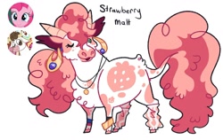 Size: 1280x809 | Tagged: safe, artist:babypaste, artist:goatpaste, imported from derpibooru, daisy jo, pinkie pie, oc, oc only, oc:strawberry malt, hybrid, bracelet, crack ship offspring, ear piercing, earring, female, interspecies offspring, jewelry, magical lesbian spawn, necklace, offspring, one eye closed, parent:daisy jo, parent:pinkie pie, piercing, screencap reference, simple background, solo, white background, wink