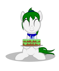 Size: 4000x4800 | Tagged: safe, artist:strategypony, imported from derpibooru, oc, oc only, oc:reno, earth pony, pony, 10, bandana, cake, cute, eyes closed, food, happy birthday mlp:fim, missing horn, mlp fim's tenth anniversary, simple background, transparent background