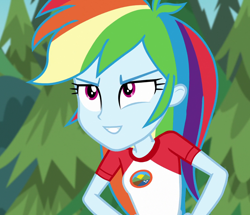 Size: 1256x1080 | Tagged: safe, edit, edited screencap, editor:mycarhasamoustache, imported from derpibooru, screencap, rainbow dash, equestria girls, legend of everfree, camp everfree outfits, cropped, cute, dashabetes, female, smile edit, solo