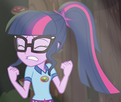 Size: 1260x1056 | Tagged: safe, imported from derpibooru, screencap, sci-twi, twilight sparkle, equestria girls, legend of everfree, camp everfree outfits, clenched teeth, cropped, eyes closed, female, gritted teeth, solo