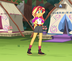 Size: 1060x896 | Tagged: safe, imported from derpibooru, screencap, sunset shimmer, equestria girls, legend of everfree, camp everfree outfits, cropped, female, full body, hand on hip, hands on hip, solo