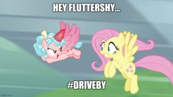 Size: 888x499 | Tagged: safe, imported from derpibooru, screencap, cozy glow, fluttershy, alicorn, pegasus, pony, the ending of the end, alicornified, caption, cozycorn, female, filly, flying, glowing horn, hashtag, horn, image macro, mare, meme, race swap, text