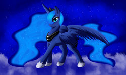 Size: 1828x1080 | Tagged: safe, artist:deaashmoon, imported from derpibooru, princess luna, alicorn, pony, female, hair over one eye, mare, solo