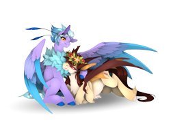 Size: 4000x3000 | Tagged: safe, artist:taiga-blackfield, imported from derpibooru, oc, oc only, oc:empyrea, oc:honey bloom, bat pony, pegasus, bat pony oc, bat wings, duo, female, females only, fluffy, pegasus oc, simple background, transparent background, wings