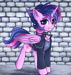 Size: 3400x3600 | Tagged: safe, artist:lakunae, imported from derpibooru, twilight sparkle, alicorn, pony, alternate hairstyle, chest fluff, clothes, female, high res, jacket, looking at you, mare, punk, punklight sparkle, solo, twilight sparkle (alicorn)