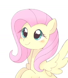 Size: 1424x1639 | Tagged: dead source, safe, artist:arrow__root, artist:ginmaruxx, imported from derpibooru, fluttershy, pegasus, pony, blushing, bust, cute, female, mare, portrait, shyabetes, simple background, smiling, solo, spread wings, three quarter view, white background, wings