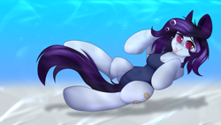 Size: 3840x2160 | Tagged: safe, artist:xcinnamon-twistx, imported from derpibooru, oc, oc:cinnamon twist, pegasus, semi-anthro, breasts, chestbreasts, clothes, cute, deep, looking at you, one-piece swimsuit, sand, sukumizu, swimming, swimsuit, underwater, water