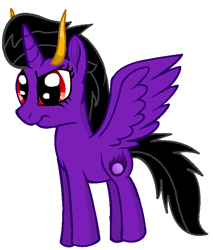 Size: 634x744 | Tagged: safe, artist:maverickmam, imported from derpibooru, oc, oc only, oc:dark blaze, pony, female, frown, horn, horns, mare, multiple horns, simple background, solo, tricorn, white background, wings