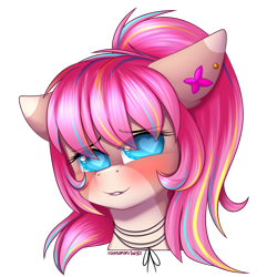 Size: 1500x1500 | Tagged: safe, artist:xcinnamon-twistx, imported from derpibooru, oc, oc only, pony, blushing, choker, commission, cute, ear piercing, earring, heart eyes, jewelry, piercing, simple background, solo, teeth, transparent background, wingding eyes