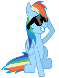 Size: 660x880 | Tagged: safe, artist:maverickmam, imported from derpibooru, rainbow dash, pegasus, pony, female, grin, mare, salute, simple background, smiling, solo, sunglasses, white background